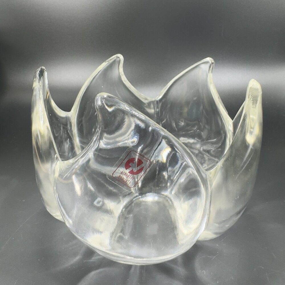 Vintage Vetreria Etrusca Italian Clear Glass Dish Bowl Centerpiece W Sticker VTG